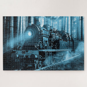 Locomotief in de schaduw van blauw - Grote puzzel