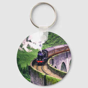 Locomotief trein op brug sleutelhanger