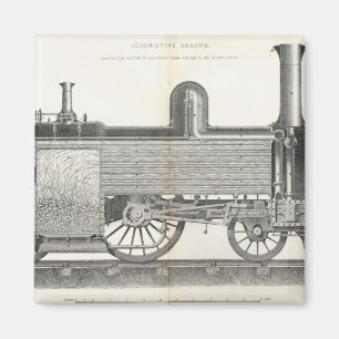locomotiefmotor, gegraveerd door J.W. Lowry Magneet