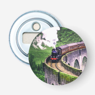 Locomotieftrein op brug button flesopener