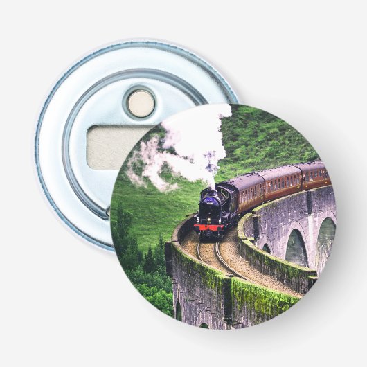 Locomotieftrein op brug button flesopener (Voorkant)