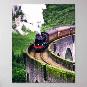 Locomotieftrein op brug poster