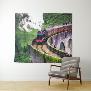 Locomotieftrein op brug wandkleed