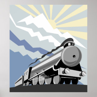 locomotieven voor stoomtreinen die op de bergen ri poster