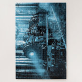 Locomotive dans les tons bleu - Grand Puzzle (Vertical)