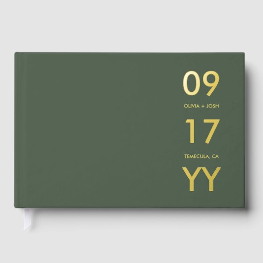 Loden Green Foil Moderne Mariage Date Typographie (Recto)