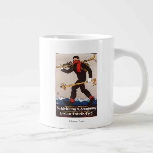 Loden Ski Clothes Skiing Advertisement Poster Jumbo Mok (Rechts)