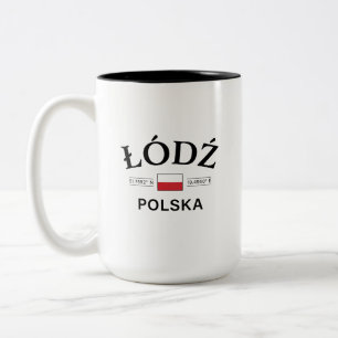 Lodz Polska (Polen) Poolse coördinaten Tweekleurige Koffiemok