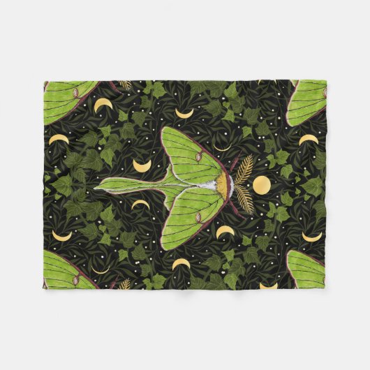 Loenmot, maanfasen en klimopdamast 2 fleece deken (Voorkant (Horizontaal))