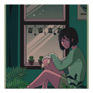 Lofi Anime Art Sad Girl vermist iemand  Perfect Poster