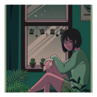 Lofi Anime Art Sad Girl vermist iemand Perfect Poster
