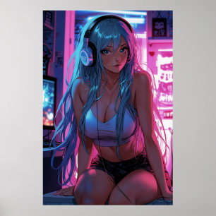 Lofi Gamer Meisje Relaxte Anime Esthetiek Poster