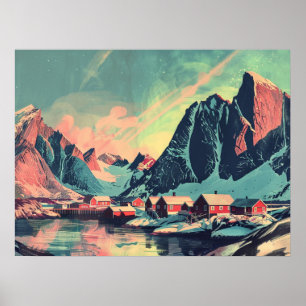 Lofoten Eilanden, Noorwegen Retro Poster