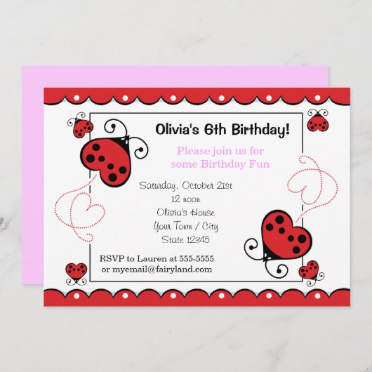 Log Bug Heart Ladybug Invitations Anniversaire Pin (Devant / Derrière)