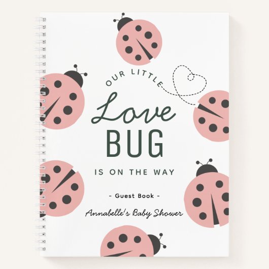 Log Bug rose Ladybug Baby shower livre d'invité (Devant)