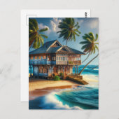  Log Cabin Beach House Happy Briefkaart (Voorkant / Achterkant)