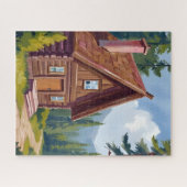Log Cabin Cottage Mountain Landscape Legpuzzel (Horizontaal)