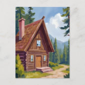 Log Cabin Cottage Mountain Landschap Briefkaart (Voorkant)