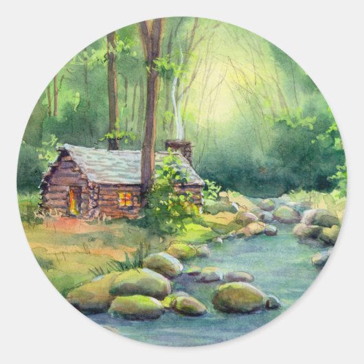 LOG CABIN DOOR SHARON SHARPE RONDE STICKER (Voorkant)