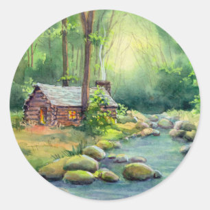 LOG CABIN DOOR SHARON SHARPE RONDE STICKER