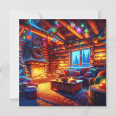 Log Cabin en warme open haard op kerstavond (Voorkant)