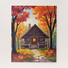 Log Cabin | Fall Foliage Forest Watercolor Legpuzzel