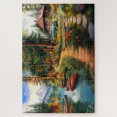 Log Cabin in de Bossen Waterverf Legpuzzel (Verticaal)