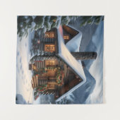 Log Cabin Kerst Tapestry Wandkleed (Voorkant (horizontaal))