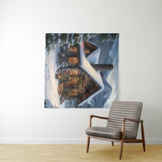 Log Cabin Kerst Tapestry Wandkleed (In Situ (horizontaal))