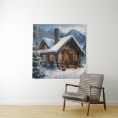 Log Cabin Kerst Tapestry Wandkleed (In situ)