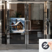 Log Cabin Kerst Venster Cling Raamsticker (Kantoordeur)