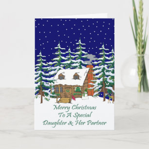 Log Cabin Kerstmis Dochter & Partner Feestdagen Kaart
