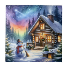 Log Cabin - Kerstmis Tegeltje