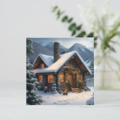 Log Cabin Merry Christmas Kaart (Staand voorkant)