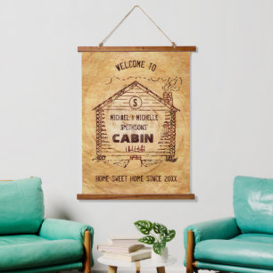 Log Cabin Rustic Wood Kijk uit   Persoonlijk welko Hangend Wandkleed