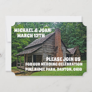 LOG CABIN WEDDING INVITATIONS PERSONALISEERD KAART