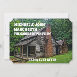 LOG CABIN WEDDING INVITATIONS PERSONALISEERD KAART