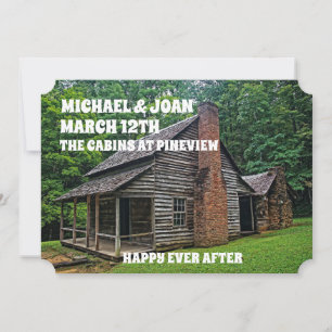 LOG CABIN WEDDING INVITATIONS PERSONALISEERD KAART