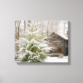 Log Cabin Winter Canvas Afdruk
