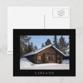 Log cabine dans la neige, Laponie noir texte carte (Devant / Derrière)