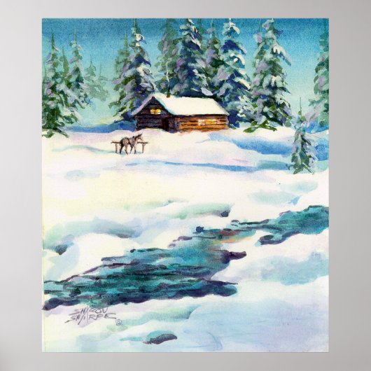 LOG CABINE & STREAM - Impression sur toile (Devant)