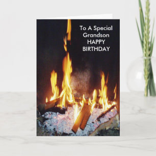 Log Fire gepersonaliseerde kleinzoon verjaardag Kaart