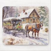 Log House In De Winter Boerderij Muismat (Voorkant)