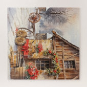  log huizen ingericht voor buiten kerst legpuzzel (Horizontaal)