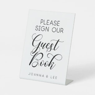 Log onze bruiloft voor het Guestbook in Reclamebord Met Voetstuk