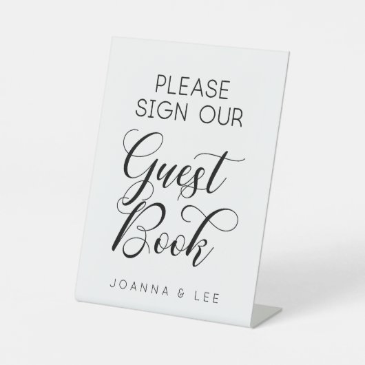 Log onze bruiloft voor het Guestbook in Reclamebord Met Voetstuk (Voorkant)