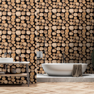 Log stack timber wood cabin seamless pattern behang