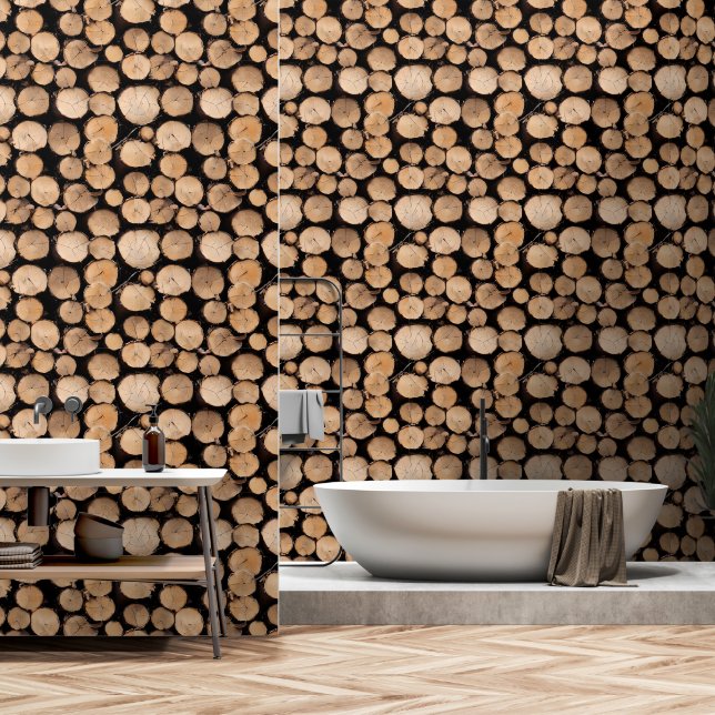 Log stack timber wood cabin seamless pattern behang (Badkamer)