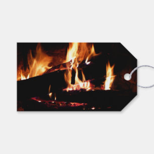 Logboeken in de vuurfoto van de Fireplace Cadeaulabel