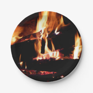 Logboeken in de vuurfoto van de Fireplace Papieren Bordje
